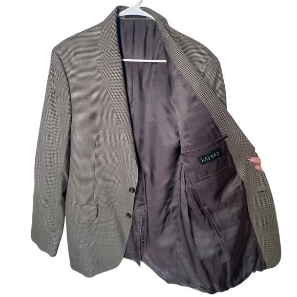 Ralph Lauren Man's 44R Houndstooth Wool Silk Blazer 2 Button Jacket Gray Black - Picture 4 of 8